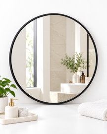 Lustro ścienne okrągłe 70 cm czarna rama loft łazienkowe