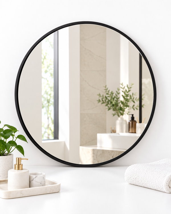 Lustro ścienne okrągłe 70 cm czarna rama loft łazienkowe