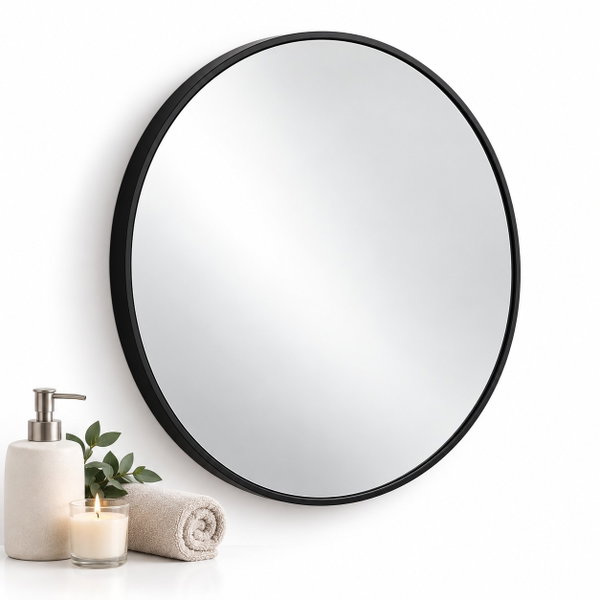Lustro ścienne okrągłe czarna rama 60 cm loft łazienkowe