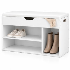 Szafka na buty z siedziskiem 80 cm biała, ławka do przedpokoju z 3 półkami i sch