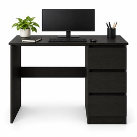Nowoczesne biurko komputerowe czarne z 3 szufladami 90 cm loft