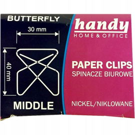Spinacze biurowe srebrne, 30 mm, 50 szt., krzyżowy wzór, marka Handy.
