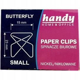 Spinacze biurowe srebrne, 15 mm, 100 szt., krzyżowy wzór, marka Handy.