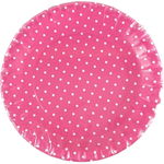 Talerz papierowy 10szt., średnica 15 cm, gruby, różowy z białymi kropkami.