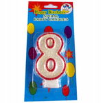 Świeczka urodzinowa cyfra "8", z brokatem, 7 cm.
