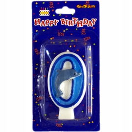 Świeczka urodzinowa cyfra "0" z delfinkiem, 7 cm.