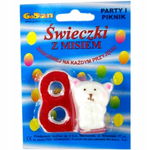 Świeczka urodzinowa cyfra "8" z misiem, 5 cm.
