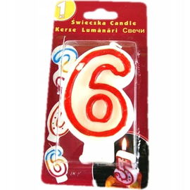 Świeczka urodzinowa cyfra "6", bordowa, 7,5 cm.