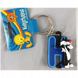 Brelok do kluczy metalowo-gumowy z literką „H”, 4 cm, Kot Sylwester.