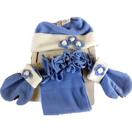 Dziecięcy Komplet Zimowy Czapka, Szalik, Rękawiczki Niebieski z kwiatkami