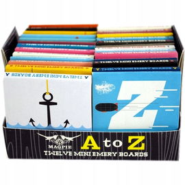 Pilniczki do paznokci polerujące, 5 cm, 12 szt., z literkami A-Z.